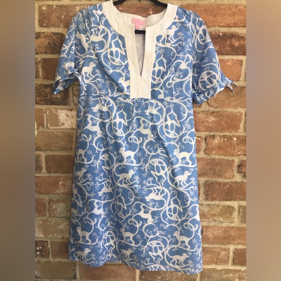 Lilly Pulitzer Blue and White monkey print dress size 8 - Picture 1 of 3